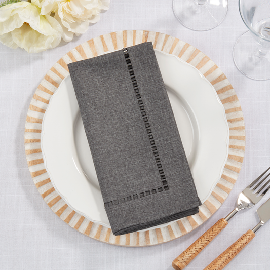 9738 - Charcoal Laser-Cut Hemstitch 20" Dinner Napkin