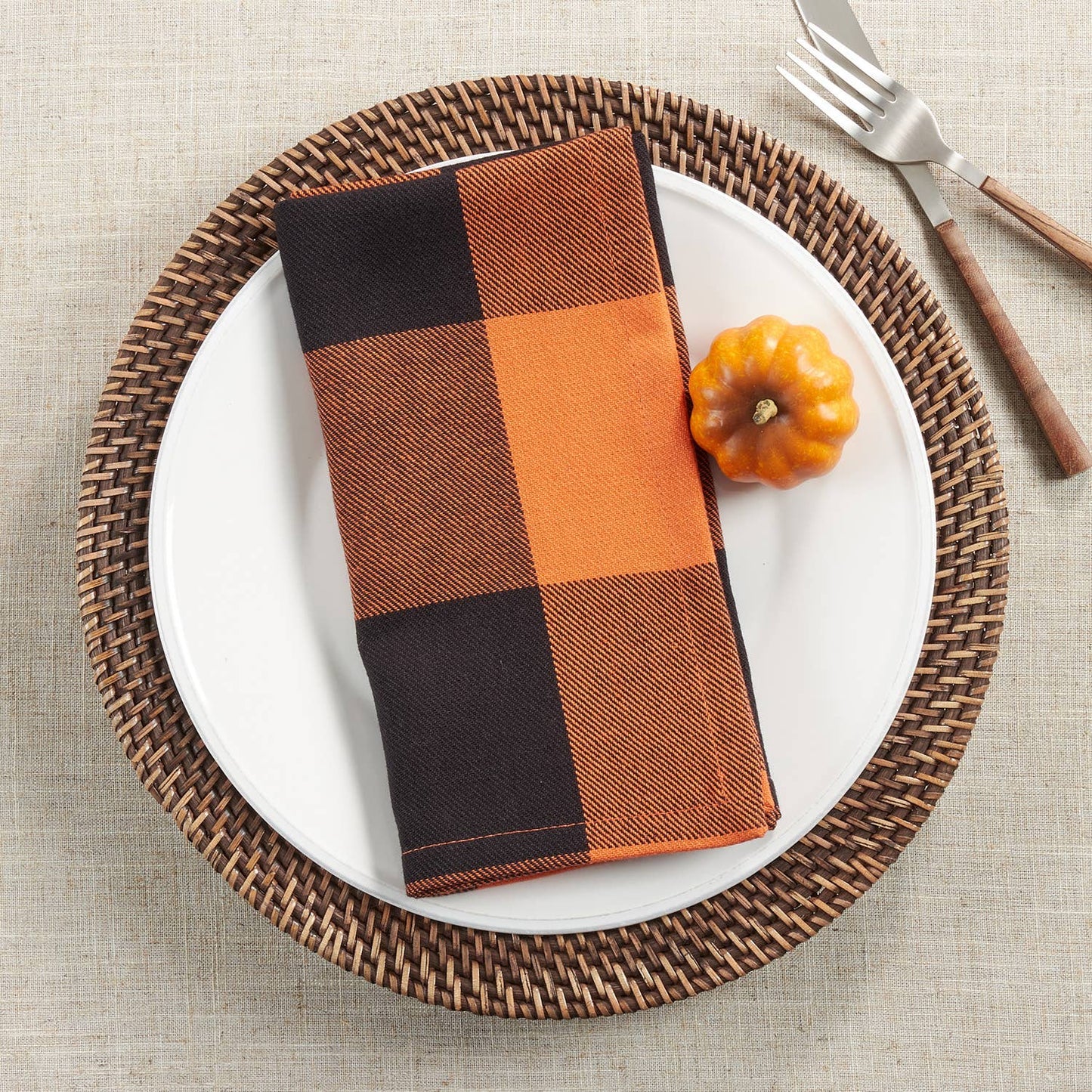 5350 - Orange-Black Buffalo Plaid 20" Cotton Dinner Napkin