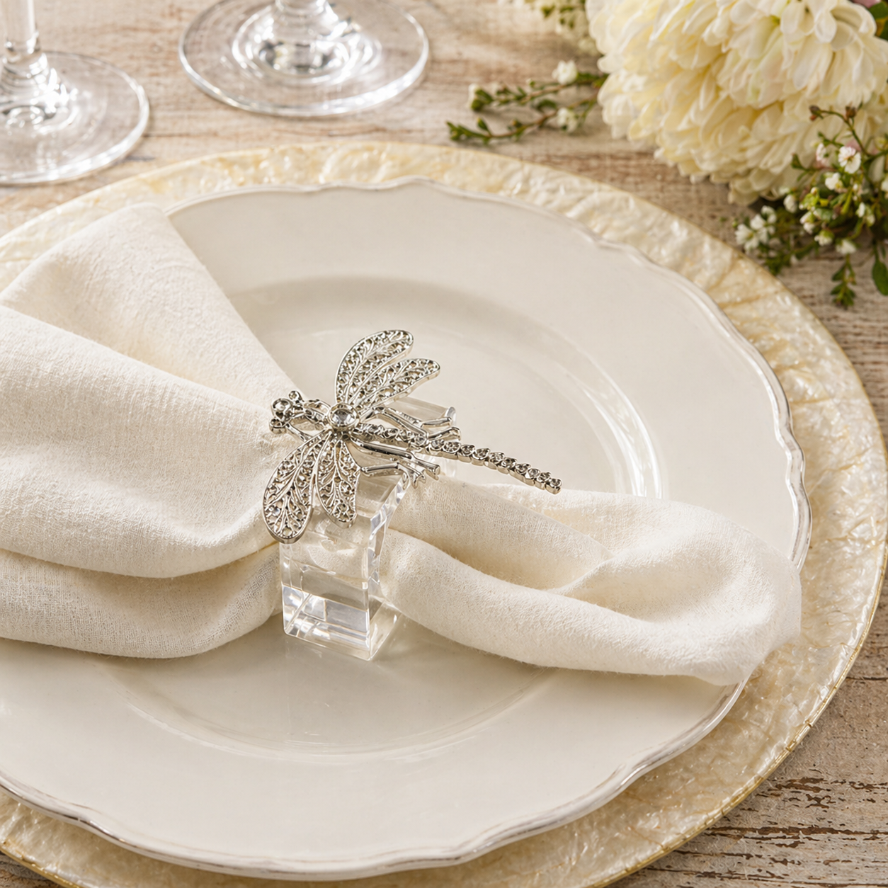 Silver Jeweled Dragonfly Clear Napkin Ring