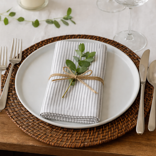 Grey Ticking Stripe Cotton 20" Cloth Napkin