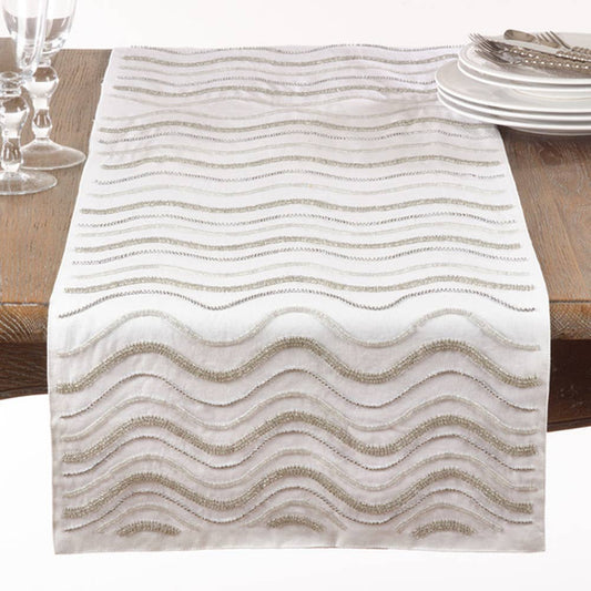 BDD01 - Hand Beaded Sparkling 16"x72" White Table Runner