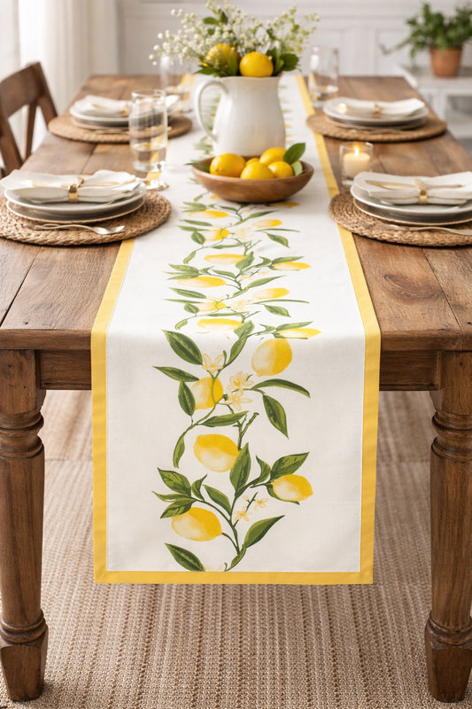 Fresh Lemon Vine Cotton Table Runner - 14x72 in