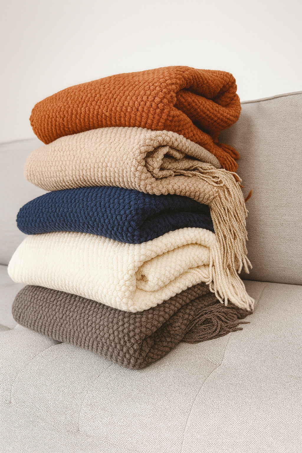 TH0031 - Knit Textured 50"x60" Throw Blanket with Fringe