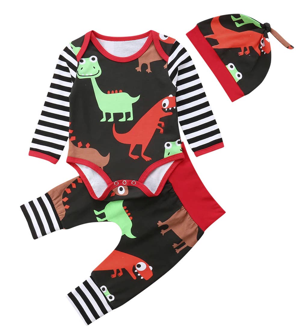 Fun Dinosaur Print Cotton 3pcs Baby Outfit