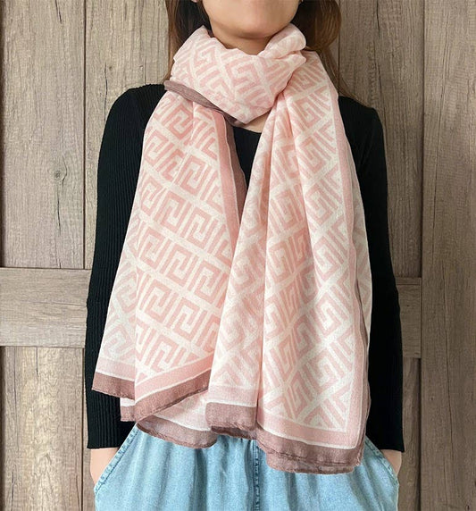 Pink Geometric Maze Pattern Women's Shawl Scarf