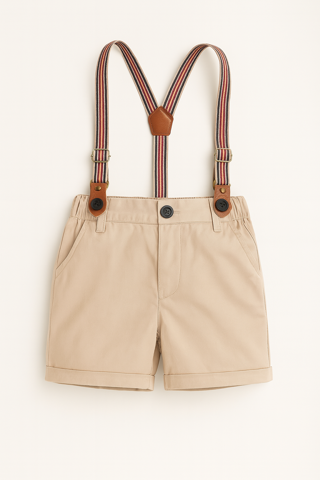 Khaki Classic Boy Cotton Chino Shorts with Suspenders