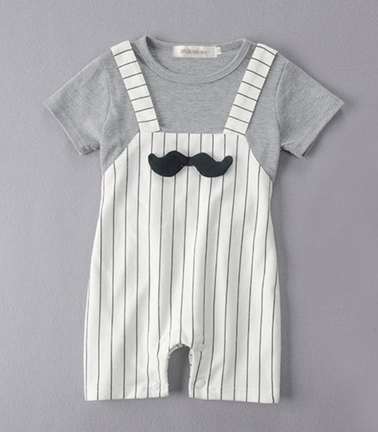White Mustache Cotton Baby Romper and Hat
