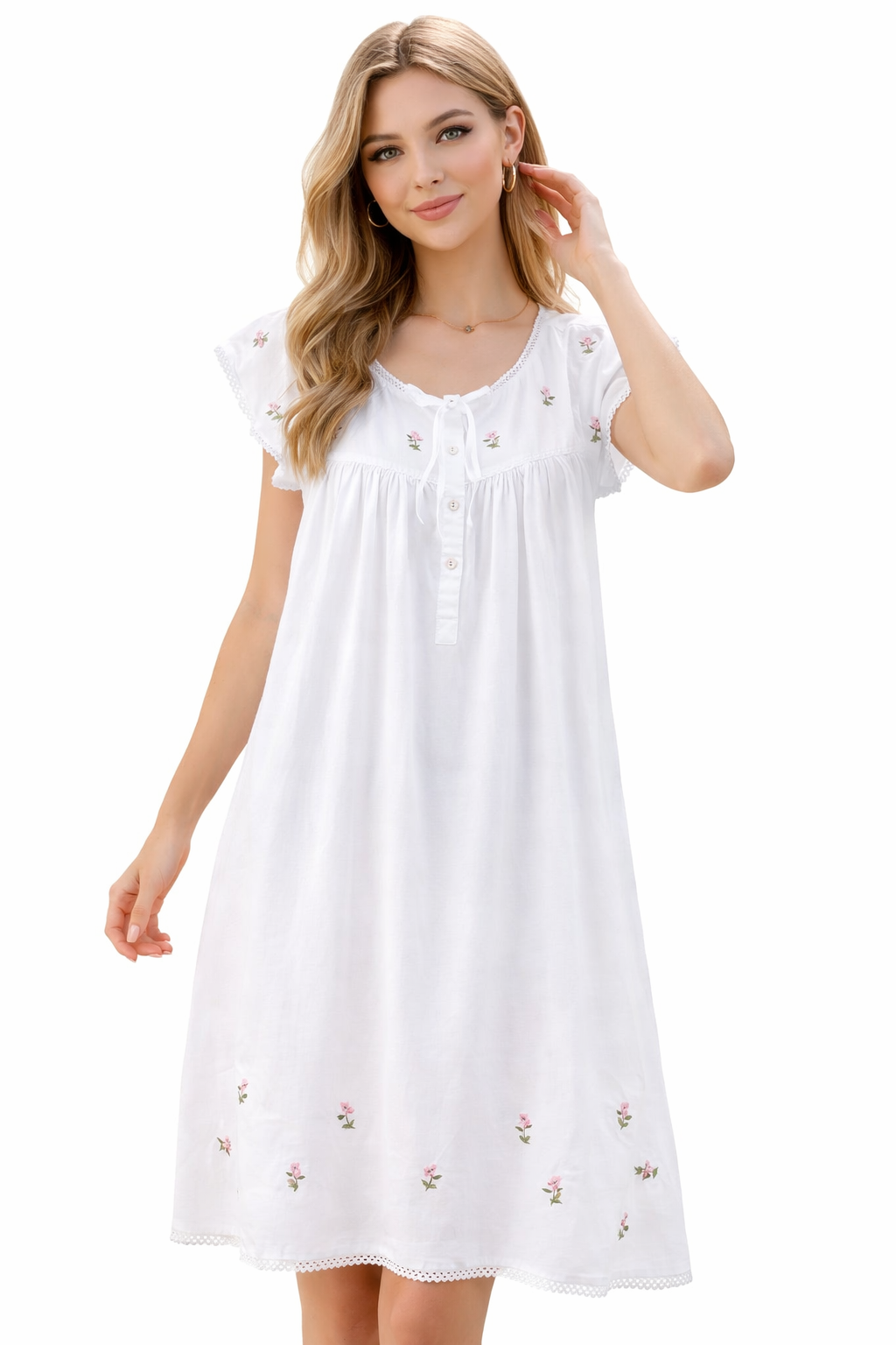 Embroidered Floral Pure Cotton Women's Nightgown