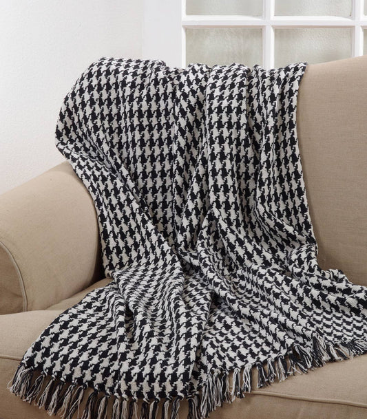 TH488 - Black-White Houndstooth Cotton Throw Blanket