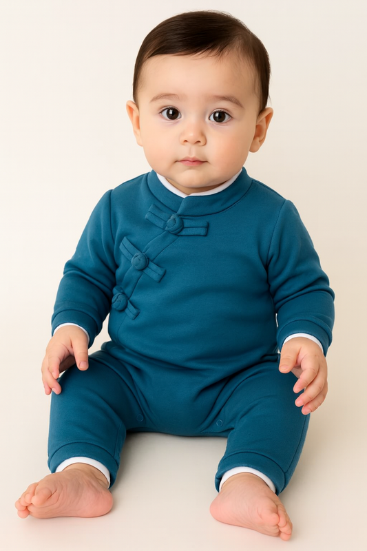 Blue Traditional Chinese Inspired Baby Romper
