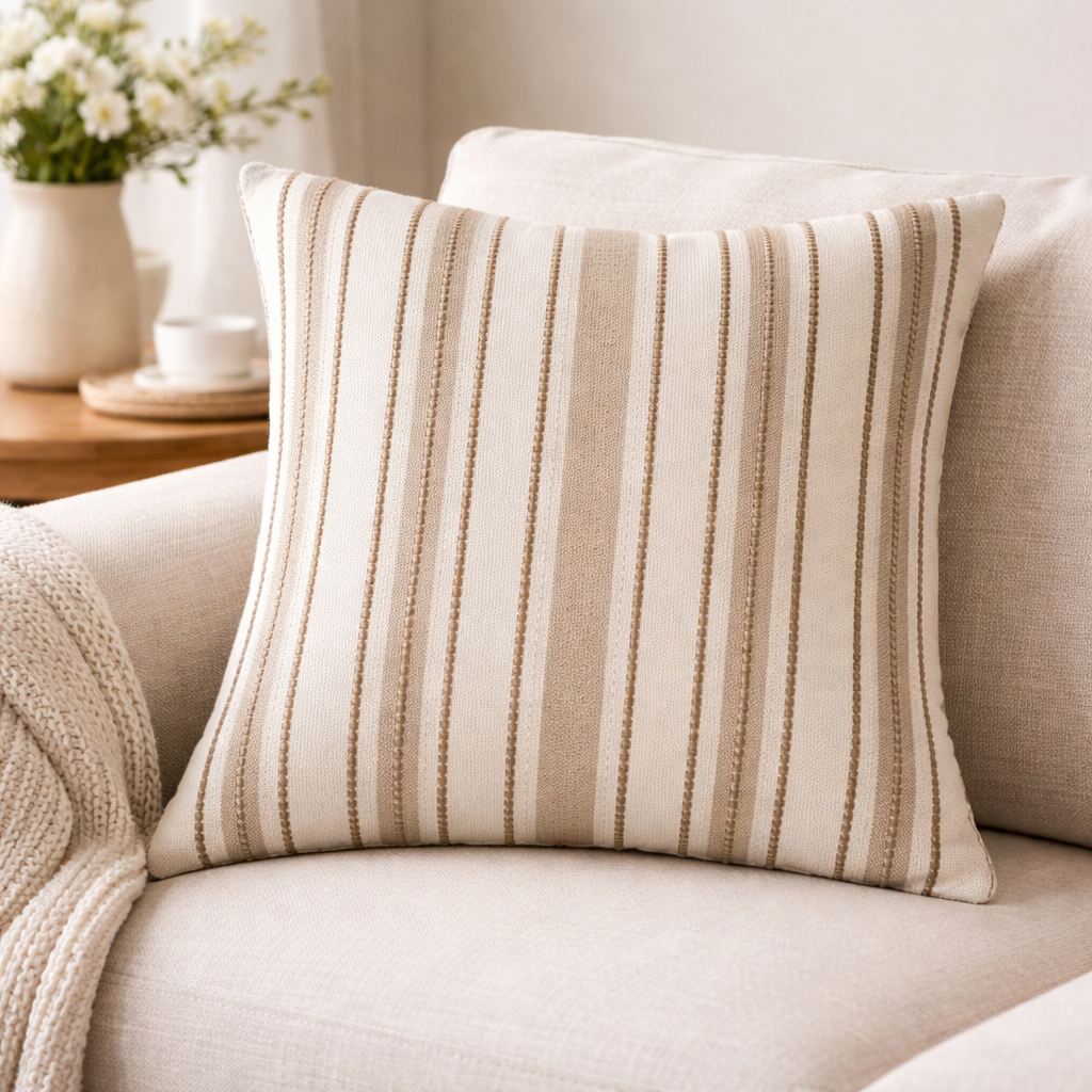Beige Textured Stripe 18" Throw Pillow