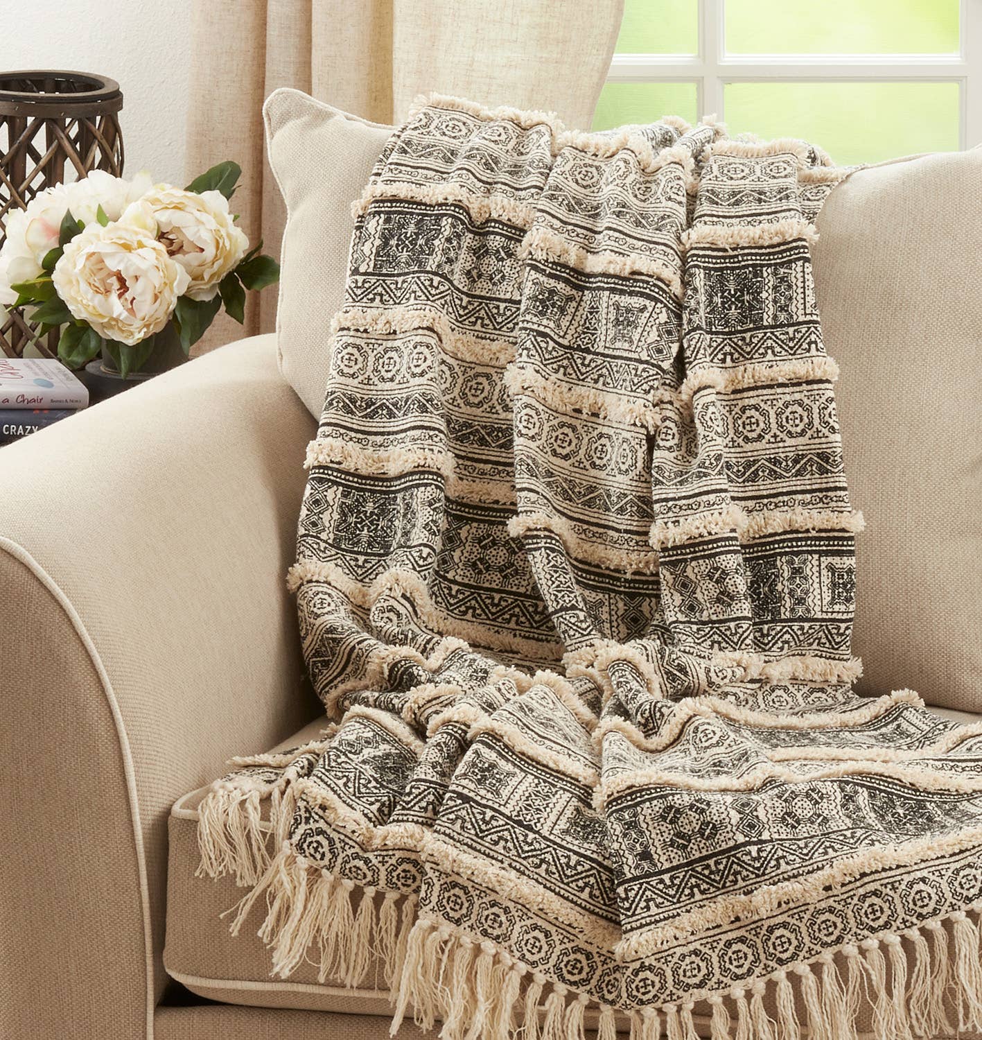 TH113 - Block Print Embellished Pure Cotton 50x60 Throw Blanket