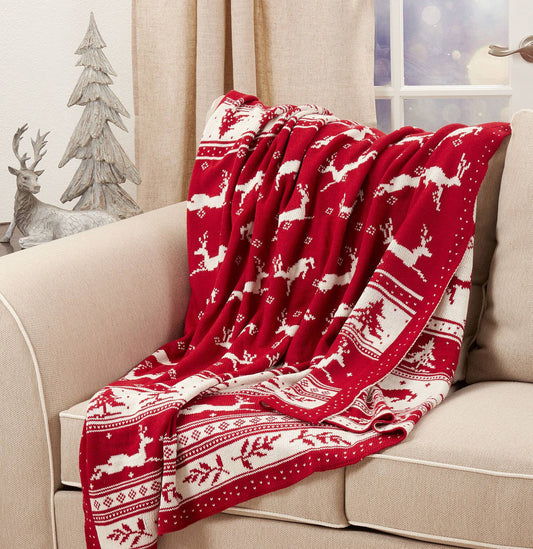 TH434 - Red & White Christmas Knit 50x60 Throw Blanket
