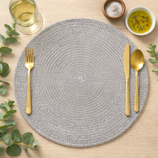 14" Gray Braided Reversible Cotton Blend Placemat
