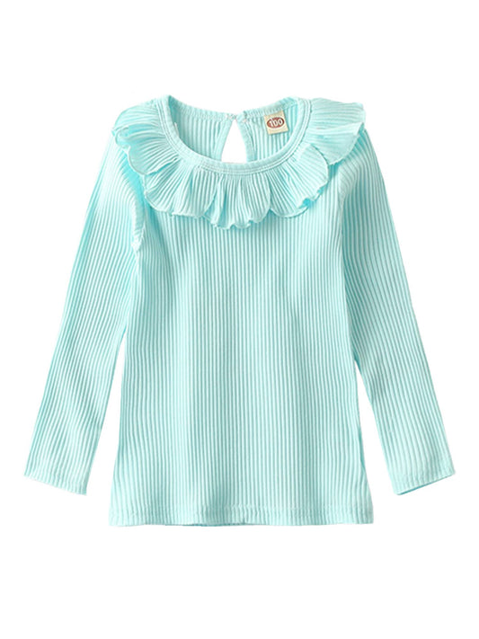 Light Blue Ribbed Toddler Girl Blouse