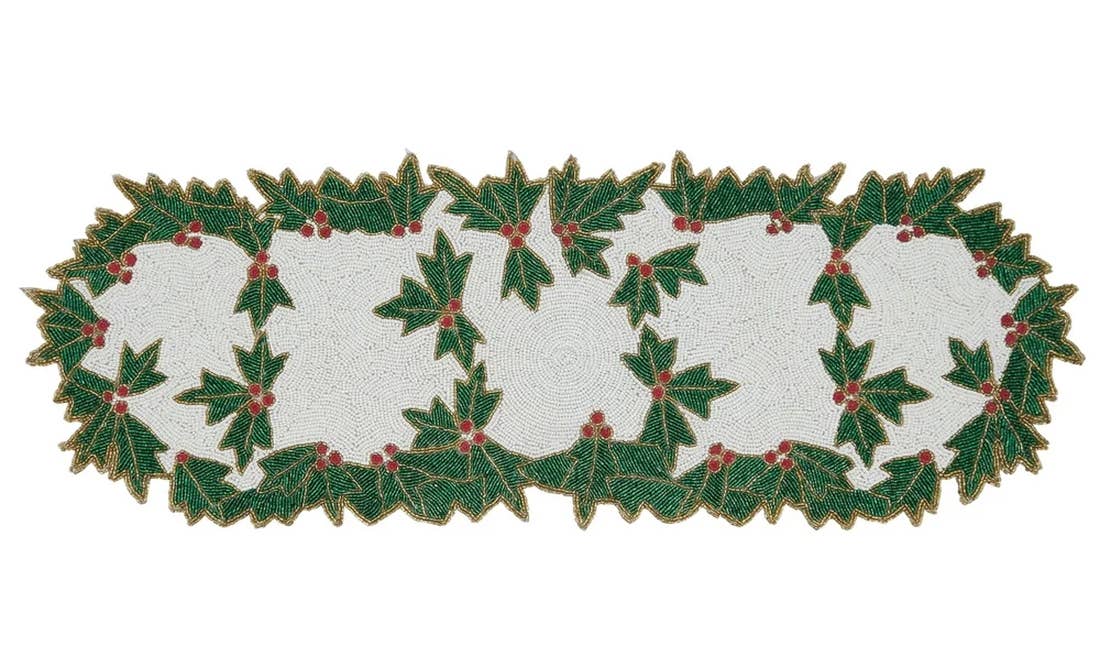 4342 - Hand Beaded Holly 13x36 Table Runner