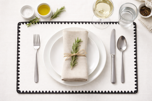 Black Scalloped Edge Linen Blend Placemat - 12"x18"