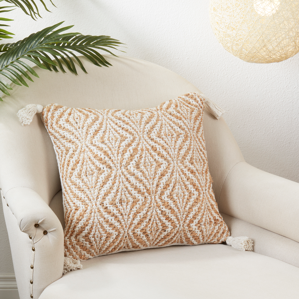 1055 - Natural Jute Woven Jute-Cotton 20" Throw Pillow