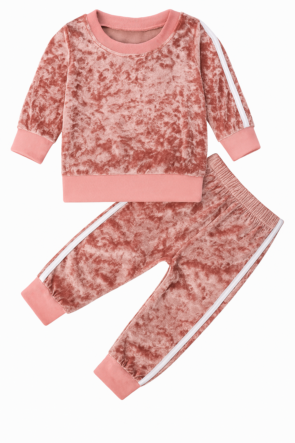 Pink Soft Velvet Girl Sweatshirt & Pants