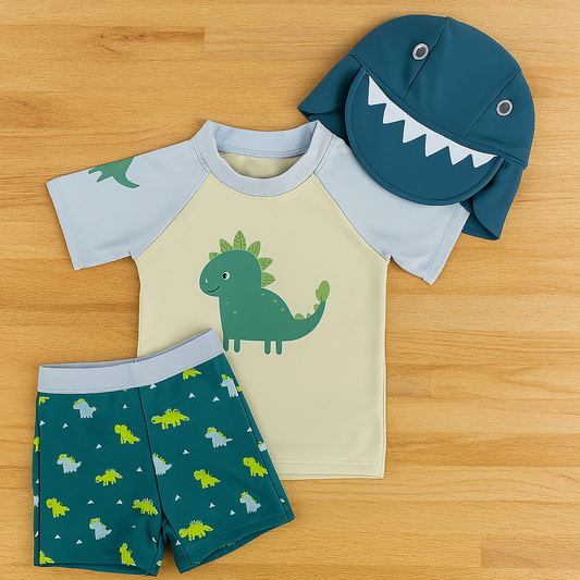 Green Dinosaur 3pcs Boy Toddler 3-Piece Swimwear Set
