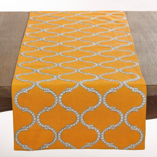 0023 - Marigold Stitched Lattice Design Cotton 16"x72" Table Runner