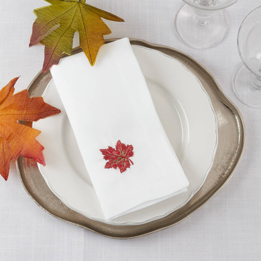 YP154 - Embroidered Autumn Leaf 20" White Dinner Napkin