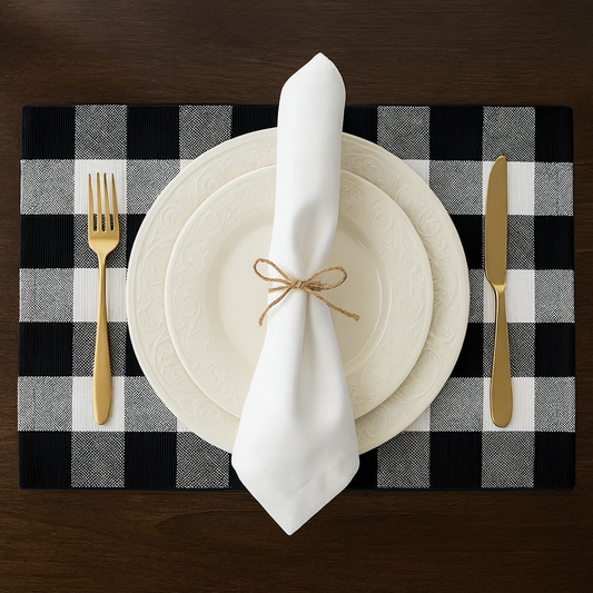 Black & White Rustic Plaid Waterproof 13"X19" Placemat