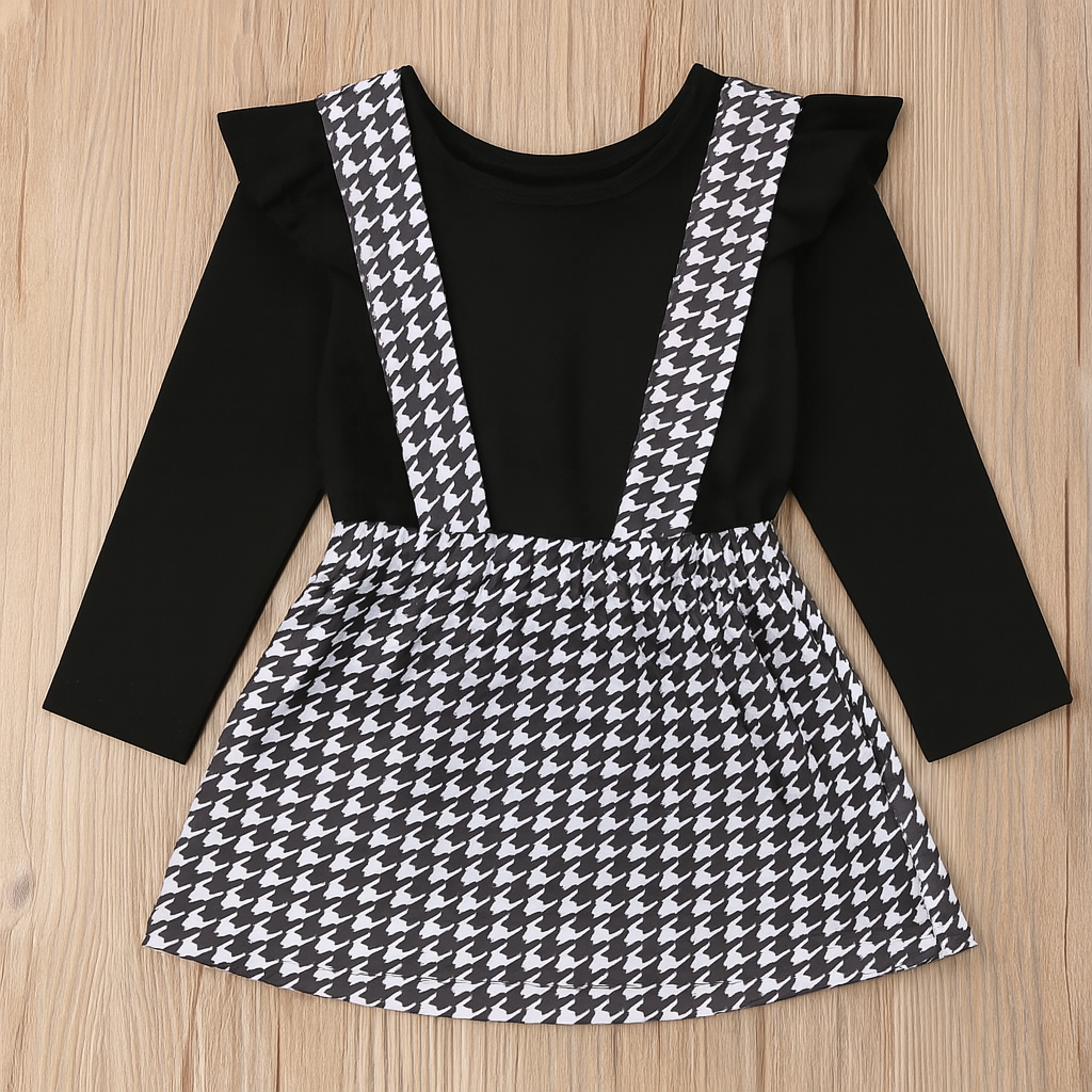 Black Houndstooth 2-Piece Baby Girl Outfit