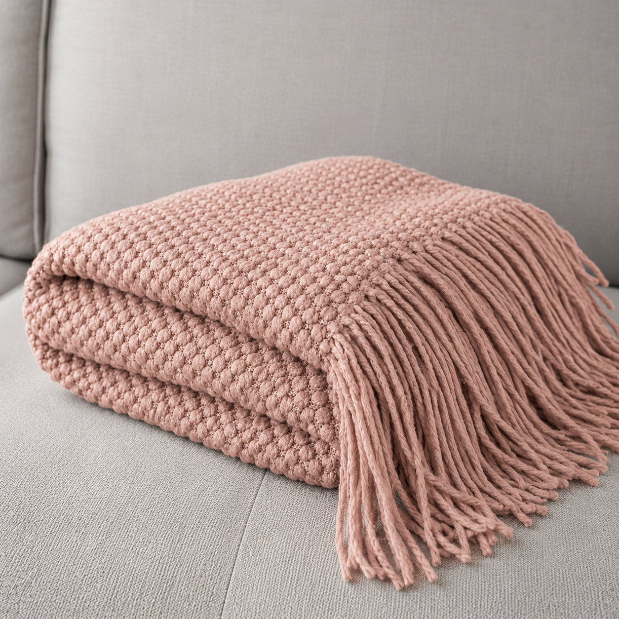 Dusty Pink Textured Knit Throw Blanket – 50" x 60"