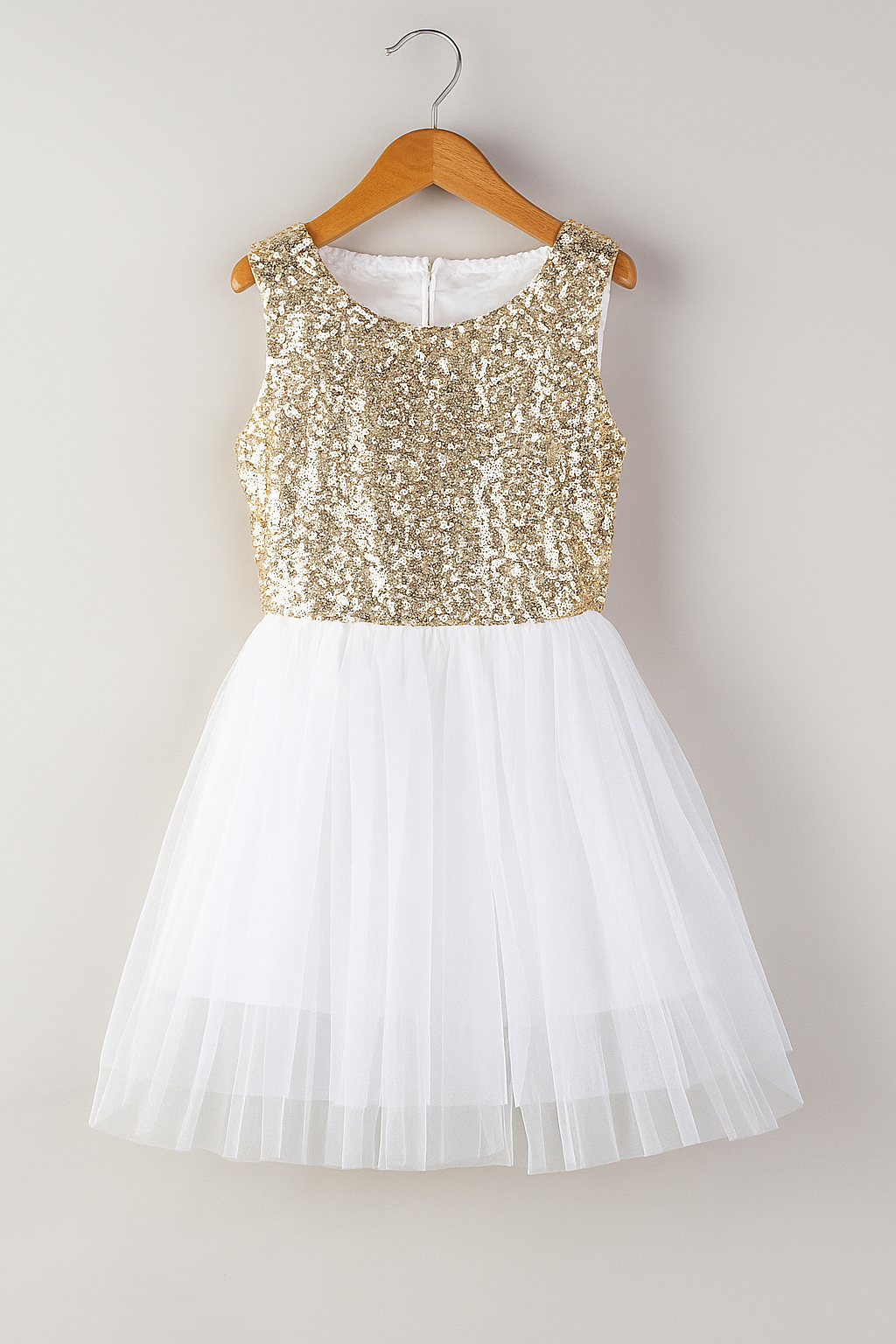 Gold Sequin Tulle Sleeveless Toddler Girl Dress