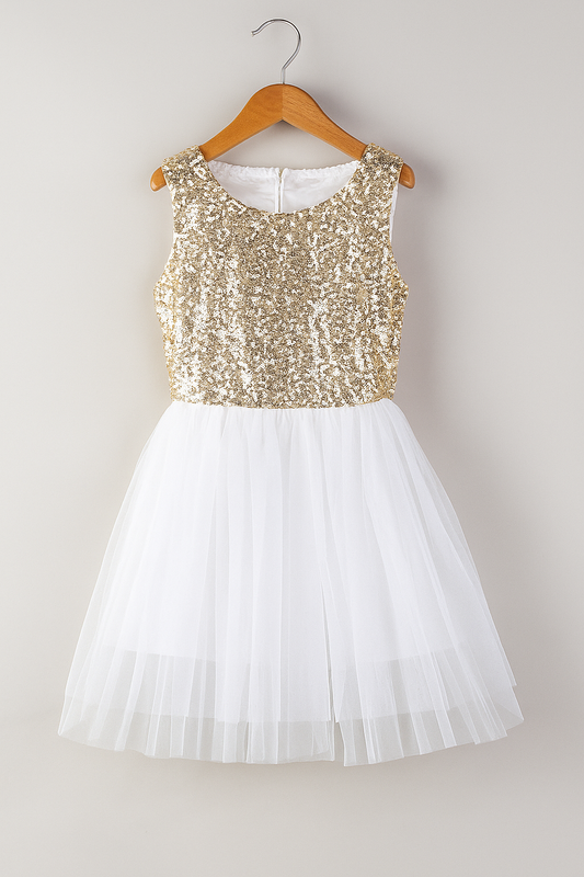 Gold Sequin Tulle Sleeveless Toddler Girl Dress