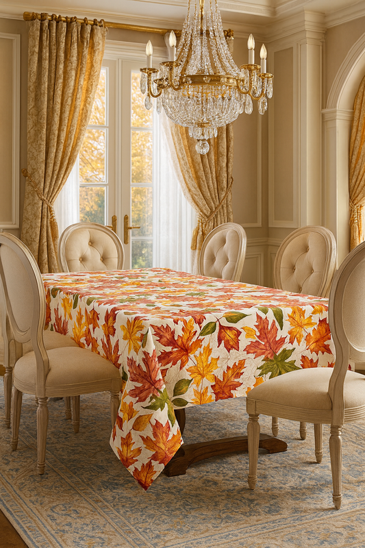 1227 - Embroidered Autumn Leaves Cotton Tablecloth