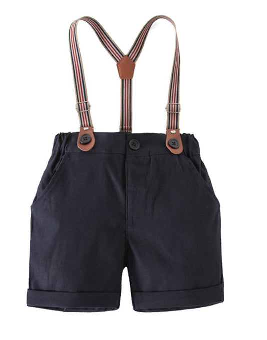 Navy Blue Classic Boy Cotton Chino Shorts with Suspenders