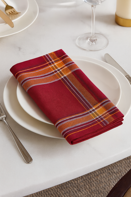 1016 - Red Flannery Plaid Cotton 20" Cloth Napkin