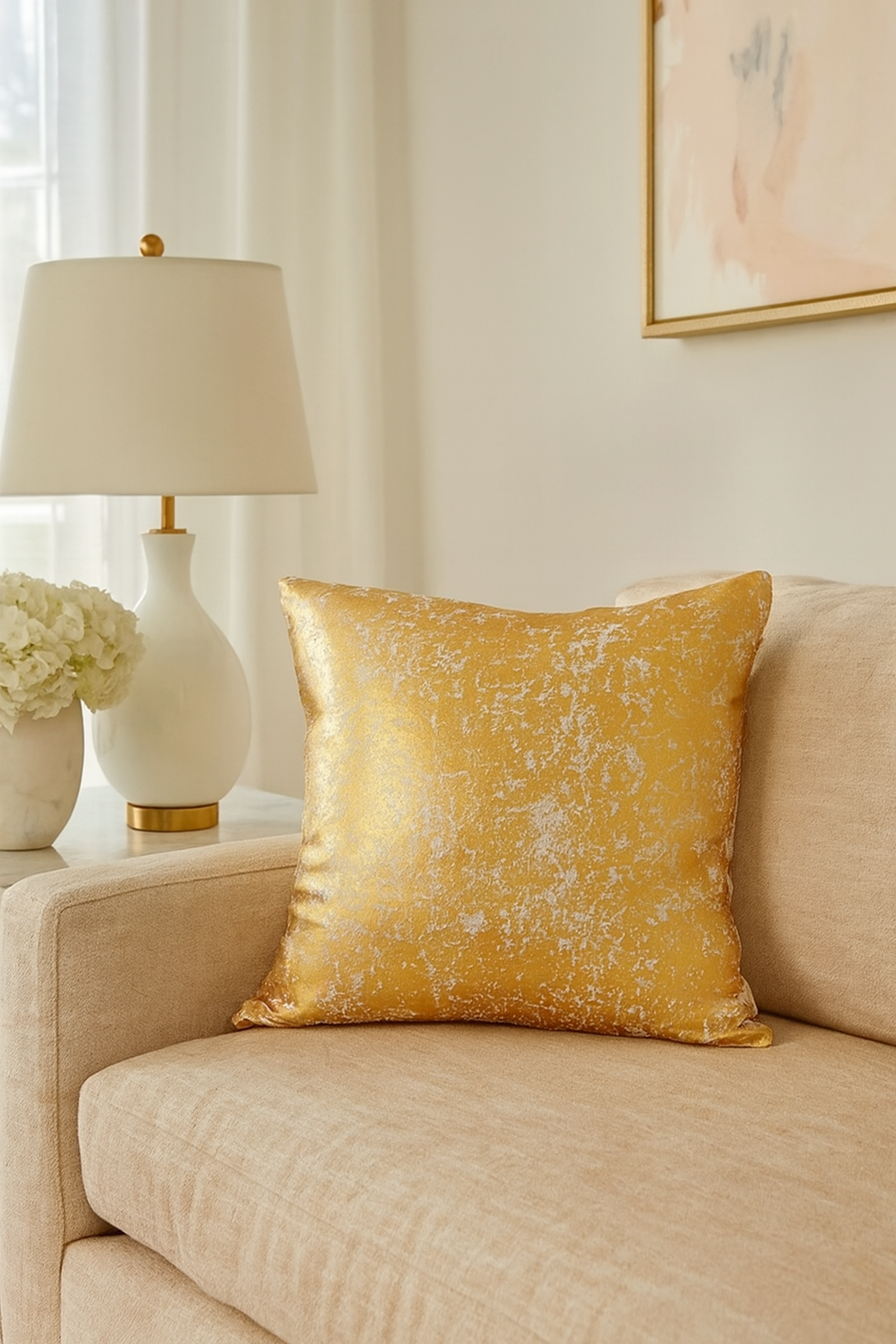 9381 - Glamour Metallic Foil Cotton Down Filled 18" Throw Pillow