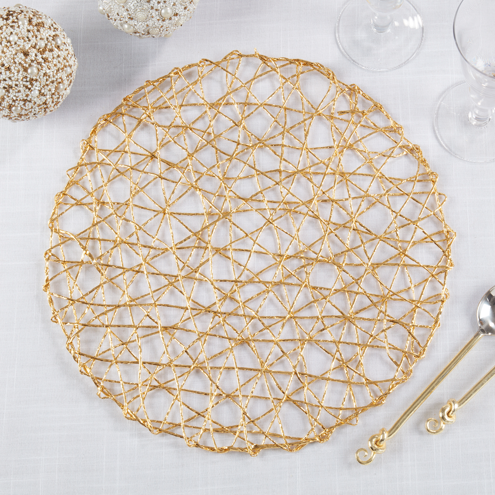 616 - Metallic Gold Wire Nest 15" Round Placemat