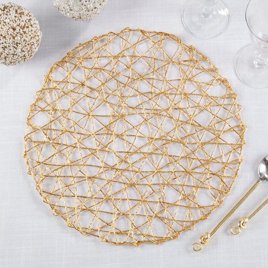 616 - Metallic Gold Wire Nest 15" Round Placemat