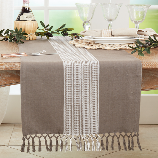 365 - Grey Striped Cotton 16"x72" Table Runner