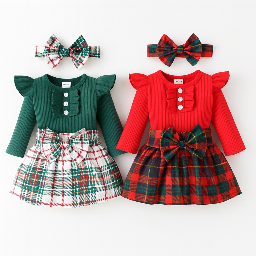 Plaid Ruffled Baby Dress & Headband