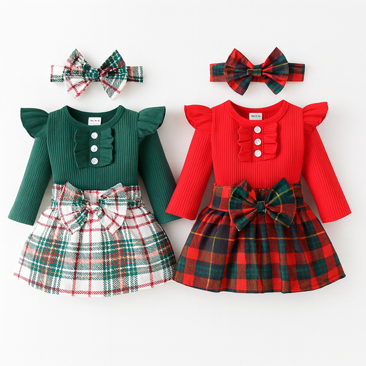 Plaid Ruffled Baby Dress & Headband
