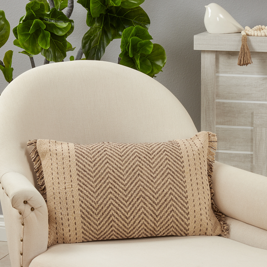 1229 - Natural Kantha Stitch Cotton 14"x23" Throw Pillow