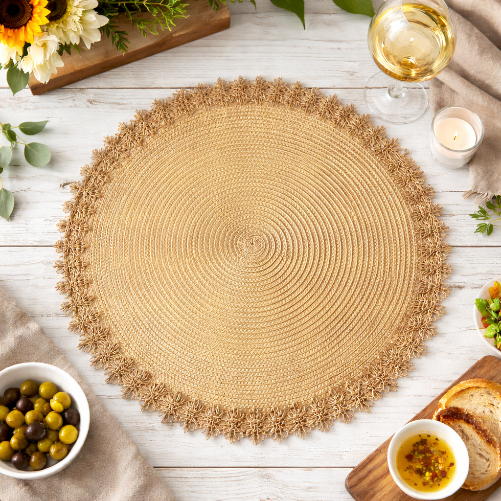 Jute Border Handwoven Natural 15" Round Placemat