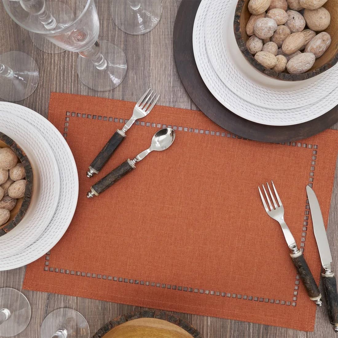 9738 - Rust Laser-Cut Hemstitch 13X19 Inch Placemat