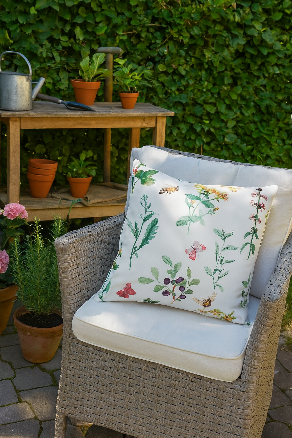 7890 - Bumble Bee Floral Outdoor 18" Throw Pillow with an Insert