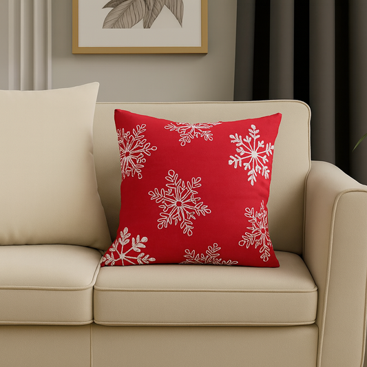 70196 - Embroidered White Snowflake Red 18" Decorative Throw Pillow