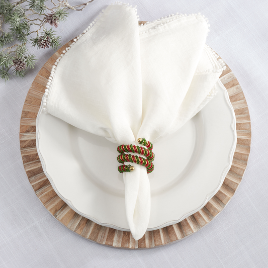 NR328 - Red and Green Beaded Spiral Napkin Ring Holder