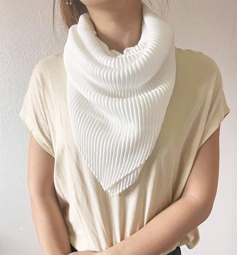 White Crinkle Pleated Soft Square Scarf