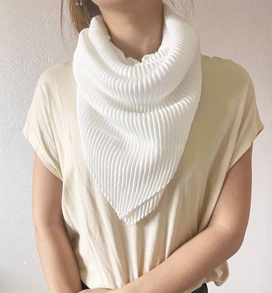 White Crinkle Pleated Soft Square Scarf