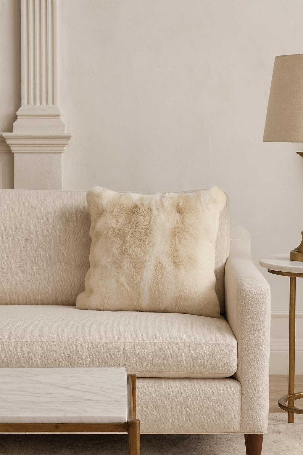 Beige Elegant Faux Fur 18" Throw Pillow