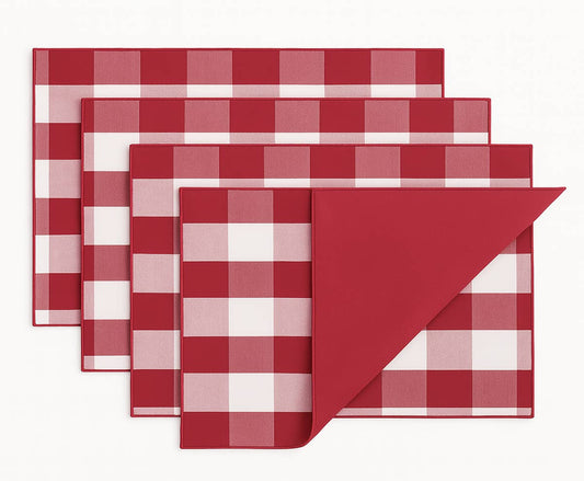 Red Handmade Buffalo Plaid Reversible 14"x20" Placemat